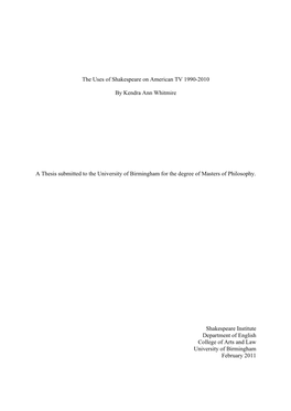 The Uses of Shakespeare on American TV 1990-2010