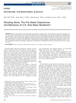 Shooting Alone: the Pre‐Attack Experiences and Behaviors of U.S. Solo Mass Murderers