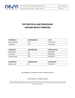 Ground Beetle Sampling Date: 04/10/2014