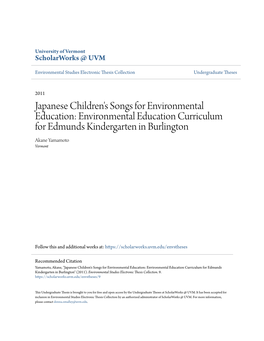 Japanese Children's Songs for Environmental Education: Environmental Education Curriculum for Edmunds Kindergarten in Burlington Akane Yamamoto Vermont