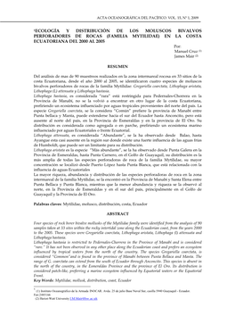 FAMILIA MYTILIDAE) EN LA COSTA ECUATORIANA DEL 2000 AL 2005 Por: Manuel Cruz (1) James Mair (2)