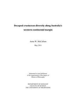 Decapod Crustacean Diversity Along Australia's Western Continental Margin