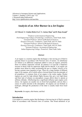 Analysis of an After Burner in a Jet Engine