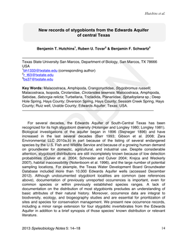 New Records of Stygobionts from the Edwards Aquifer of Central Texas