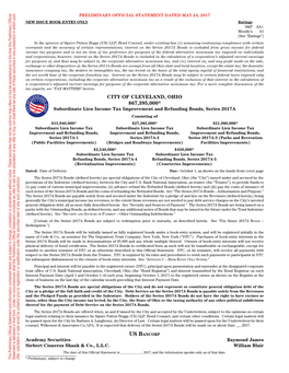 City of Cleveland, Ohio $67,395,000* Subordinate Lien Income Tax Improvement and Refunding Bonds, Series 2017A