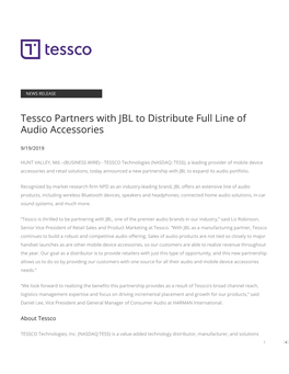 Tessco Partners with JBL to Distribute Full Line of Audio Accessories