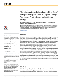 The Microbiota and Abundance of the Class 1 Integron-Integrase Gene in Tropical Sewage Treatment Plant Influent and Activated Sludge