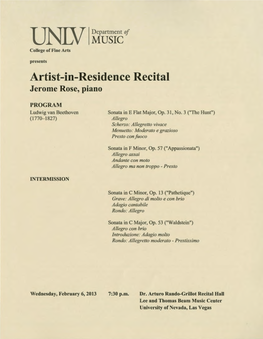 Artist-In-Residence Recital Jerome Rose, Piano