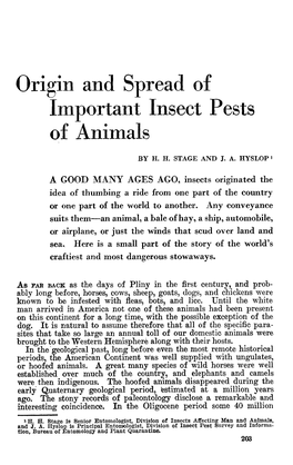 Origin and Spread of Important Insect Pests of Animals