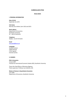 CURRICULUM VITAE Anna Seim