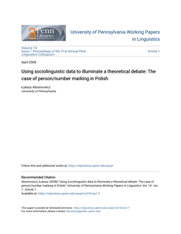 The Case of Person/Number Marking in Polish