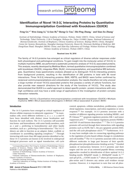 Identification of Novel 14-3-3 Interacting Proteins by Quantitative Immunoprecipitation Combined with Knockdown (QUICK)