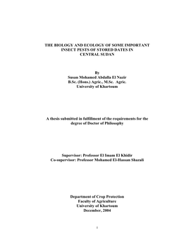 The Biology and Ecology of Some Important Insect Pests of Stored Dates in Central Sudan