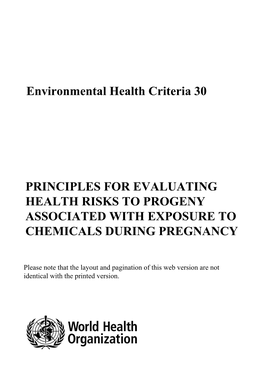 Environmental Health Criteria 30 PRINCIPLES for EVALUATING