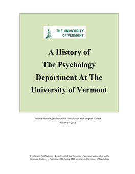 A History of the Psychology Department at the University of Vermont