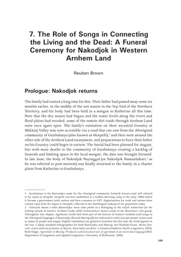 7. the Role of Songs in Connecting the Living and the Dead: a Funeral Ceremony for Nakodjok in Western Arnhem Land