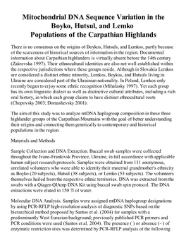 Mitochondrial DNA Sequen...He Carpathian Highlands