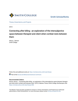 Connecting After Killing : an Exploration of the Intersubjective Space Between Therapist and Client When Combat Rests Between Them