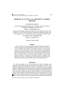 Response of Nautilus to Variation in Ambient Pressure