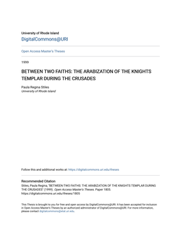 Between Two Faiths: the Arabization of the Knights Templar During the Crusades
