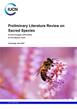 Preliminary Literature Review on Sacred Species Dr Gloria Pungetti, IUCN-CSVPA Dr Anna Macivor, IUCN