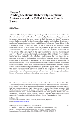 Reading Scepticism Historically. Scepticism, Acatalepsia and the Fall of Adam in Francis Bacon