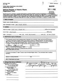 DEC 1 3 1993 Registration Form NATIONAL