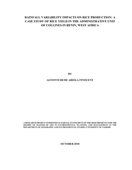 Rainfall Variability Impacts on Rice Production: a Case Study of Rice Yield in the Administrative Unit of Collines in Benin, West Africa