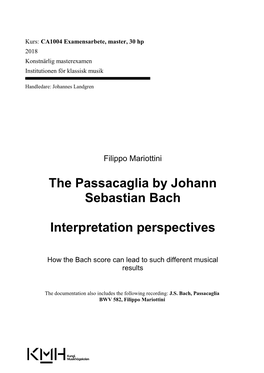 The Passacaglia by Johann Sebastian Bach Interpretation Perspectives