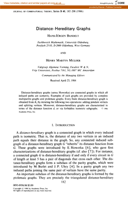 Distance-Hereditary Graphs