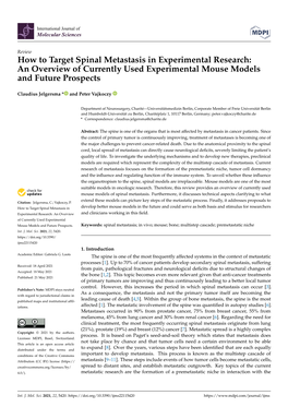 How to Target Spinal Metastasis in Experimental Research: an Overview of Currently Used Experimental Mouse Models and Future Prospects