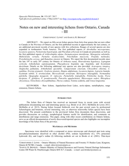 Notes on New and Interesting Lichens from Ontario, Canada - III