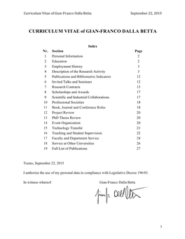 Curriculum Vitae of Gian-Franco Dalla Betta September 22, 2015