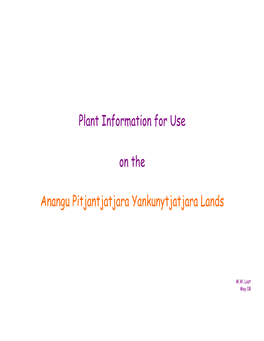 Plant Information for Use on the Anangu Pitjantjatjara