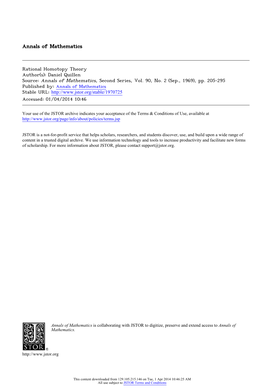 Rational Homotopy Theory Author(S): Daniel Quillen Source: Annals of Mathematics, Second Series, Vol