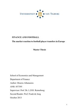 FINANCE and FOOTBALL the Market Reaction to Football Player Transfers in Europe Master Thesis School of Economics and Management