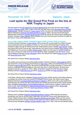 Last Spots for ISU Grand Prix Final on the Line at NHK Trophy in Japan