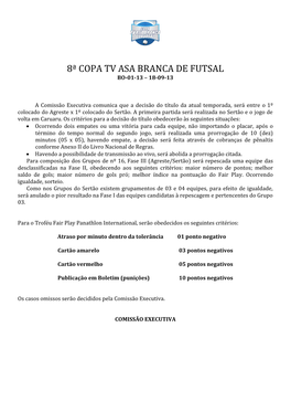 8ª Copa Tv Asa Branca De Futsal Bo-01-13 – 18-09-13