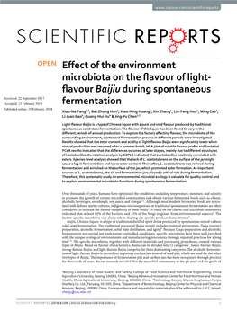 Effect of the Environment Microbiota on the Flavour of Light-Flavour Baijiu During Spontaneous Fermentation