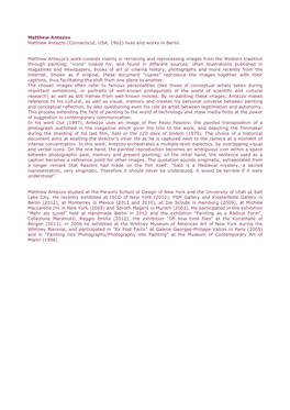 Matthew Antezzo Matthew Antezzo (Connecticut, USA, 1962) Lives and Works in Berlin