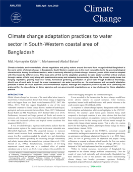 Climate Change Adaptation Practices to Water Sector in South-Western Coastal Area of Bangladesh