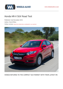 Honda HR-V SUV Road Test