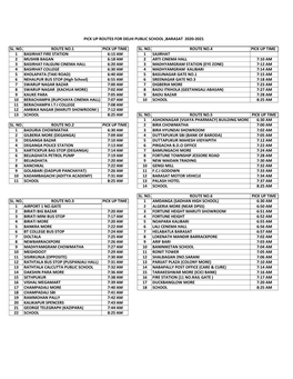 Pick up Routes for Delhi Public School ,Barasat 2020-2021