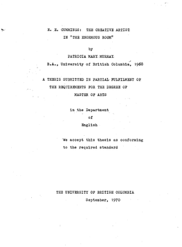 E. E. Cummings: the Orbatiye Artist, in "The Enormous Room"