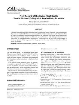 First Record of the Subcortical Beetle Genus Bitoma (Coleoptera: Zopheridae) in Korea