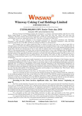 Winsway Coking Coal Holdings Limited