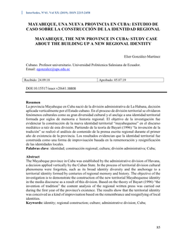 Mayabeque, Una Nueva Provincia En Cuba: Estudio De Caso Sobre La Construcción De La Identidad Regional