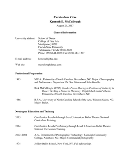 Curriculum Vitae Kenneth E. Mccullough