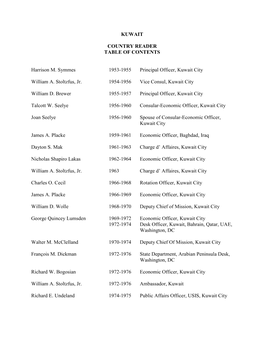 KUWAIT COUNTRY READER TABLE of CONTENTS Harrison M