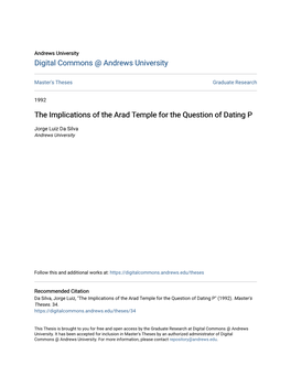 The Implications of the Arad Temple for the Question of Dating P